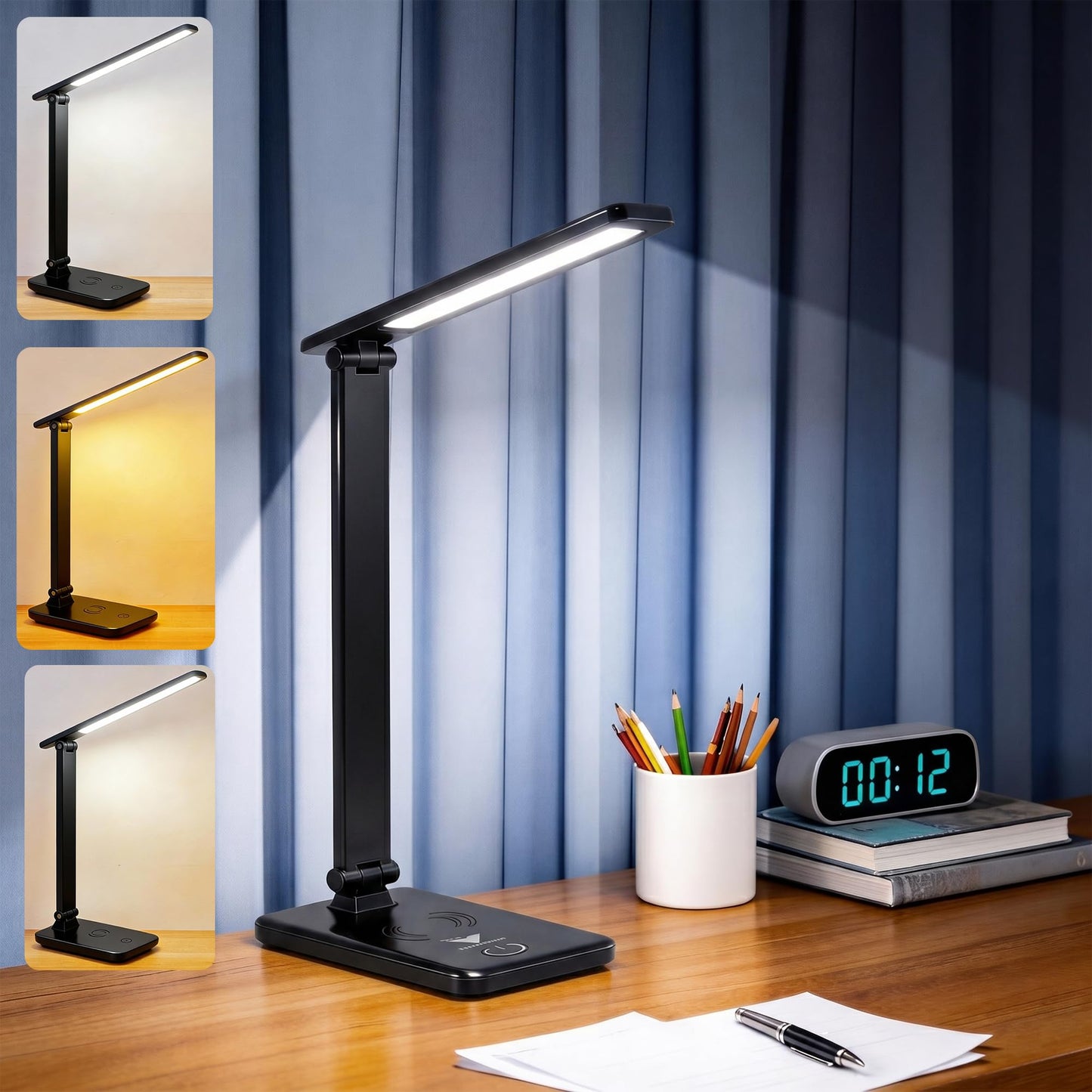 LED Portable Bright Rechargeable Desk Lamp, battery operated desk lamp, lithium battery 2000MAH,study table lamp Adjustable Modern Cordless Table Lamps For Office Home Nail Craft Puzzle black