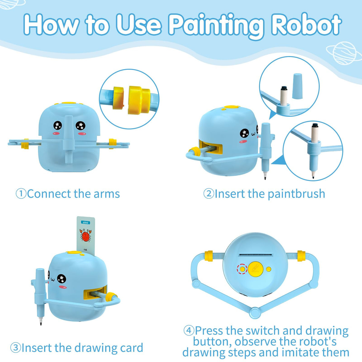 Drawing Robot for Kids with 150 Cards, Voice Interactive Educational Drawing Kit for Kids, Montessori Painting Learning Toys for 3 4 5 6 7 8 Year Old Boys Girls Birthday Party