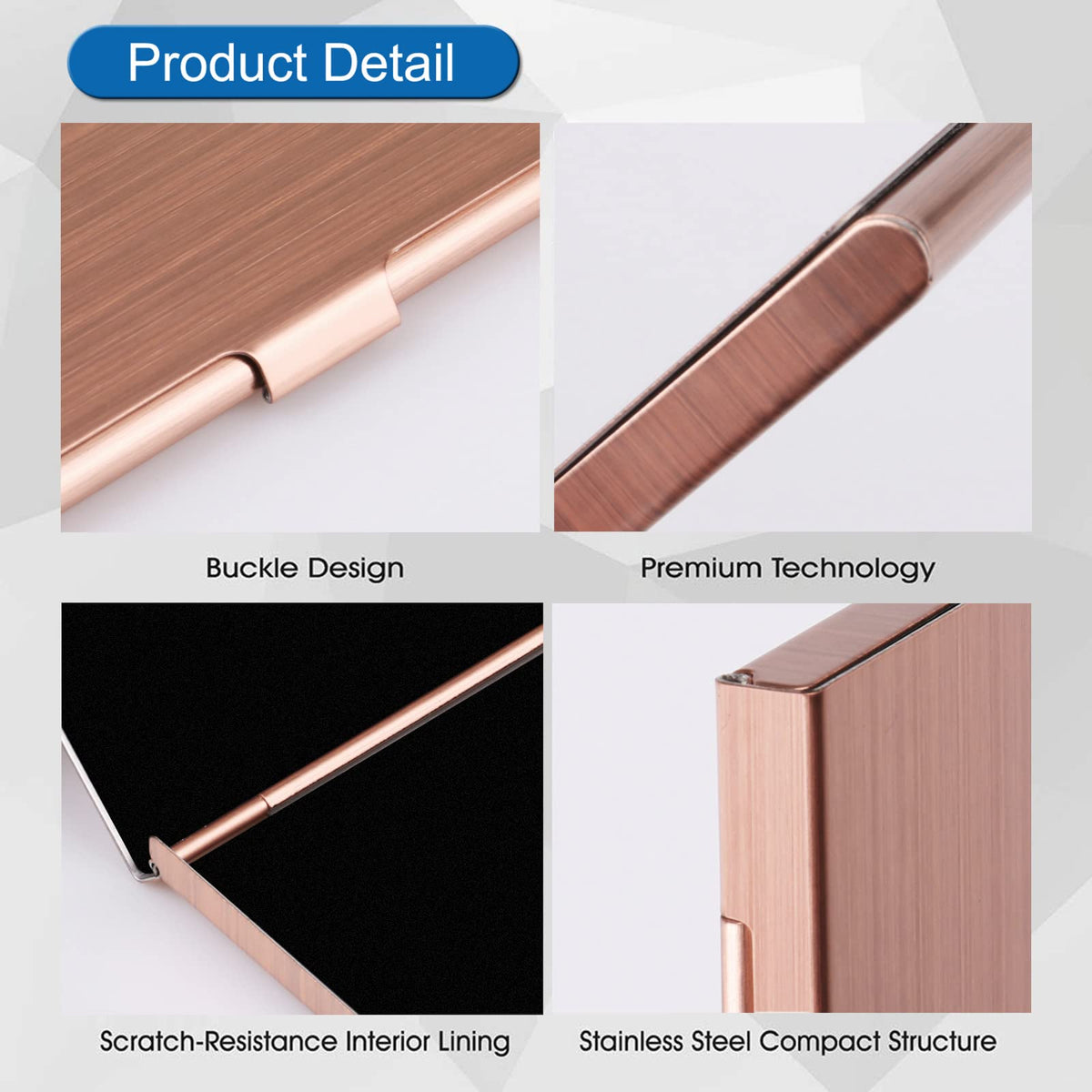 DMFLY Business Card Holder, Slim Business Card Case for Men & Women, Pocket Metal Card Case, Professional Stainless Steel Business Card Holders, Buckle Style Shut, 1PCS Rose Gold and 1PCS Silver