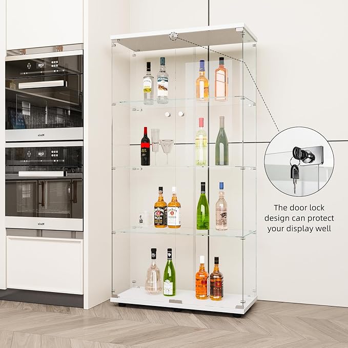FLYMUHJIA Glass Display Cabinet Kitchen Pantry Storage Cabinet Corner Bar