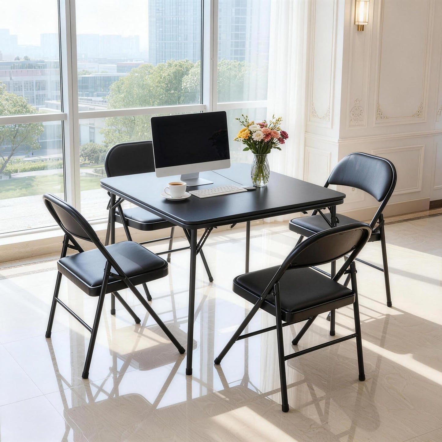 CHAIRABLE Square Folding Table, Portable Heavy Duty Card Table with Vinyl Top, Indoor Outdoor Foldable Table for Party, Picnic, Camping, Office & Events (Black)