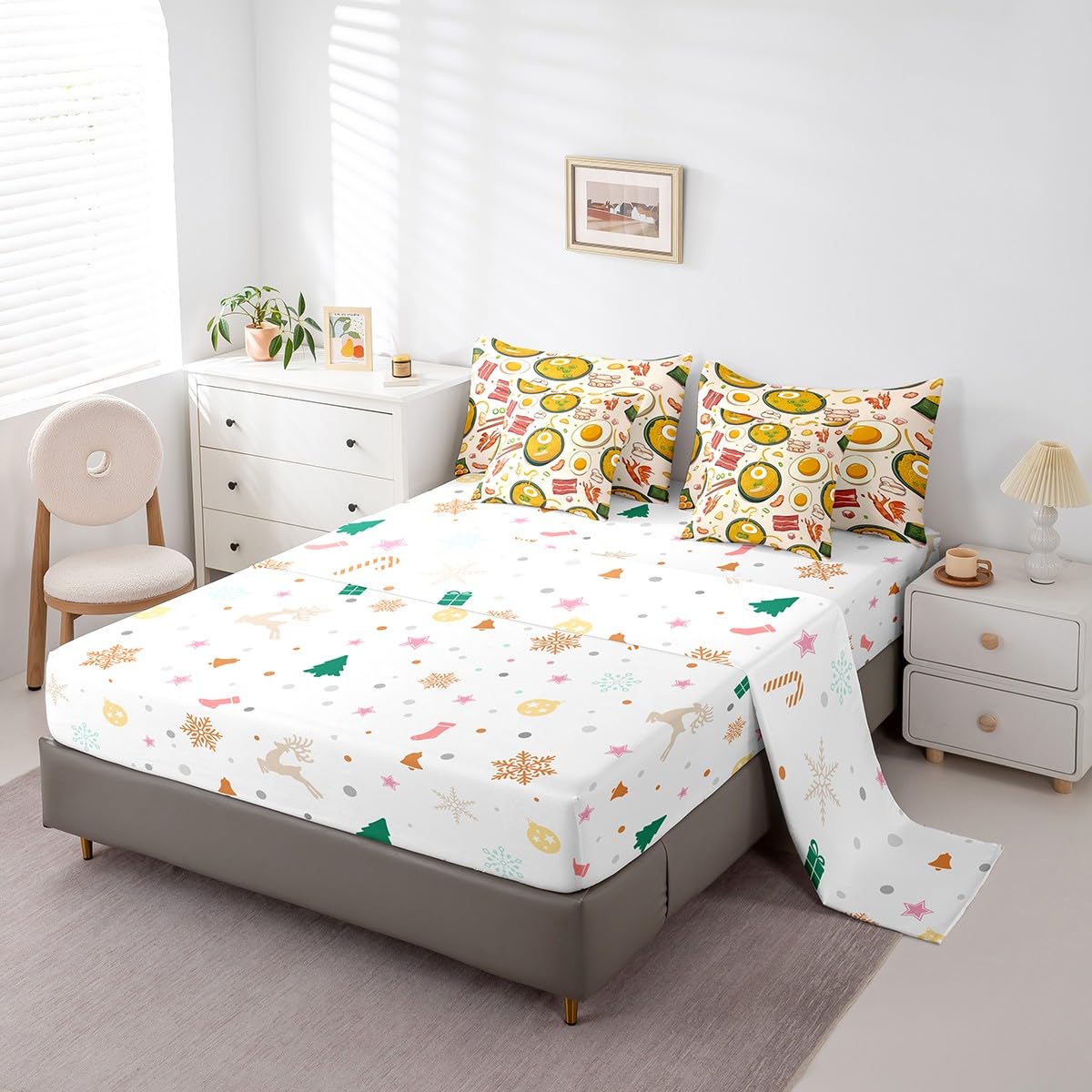 Erosebridal 7 Piece Ramen Noodle Bedding Set Queen,Funny Food Comforter Set Ramen Lovers Gifts for Kids Adults,Japanese Anime Bed Set with Fitted Sheet,Flat Sheet,Pillowcases,Throw Pillow Covers