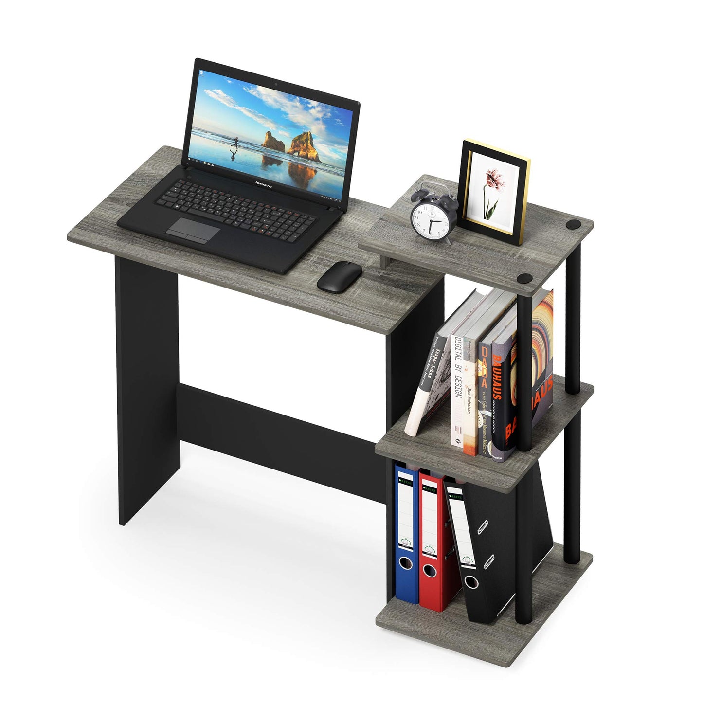 Furinno EFFICIENT Desk, 28.6" Wide Gaming Desk with 3 Open Side Shelves, Laptop Notebook Computer Desk, Office Desk for Home Office, Study Room, Dorm, Bedroom, French Oak