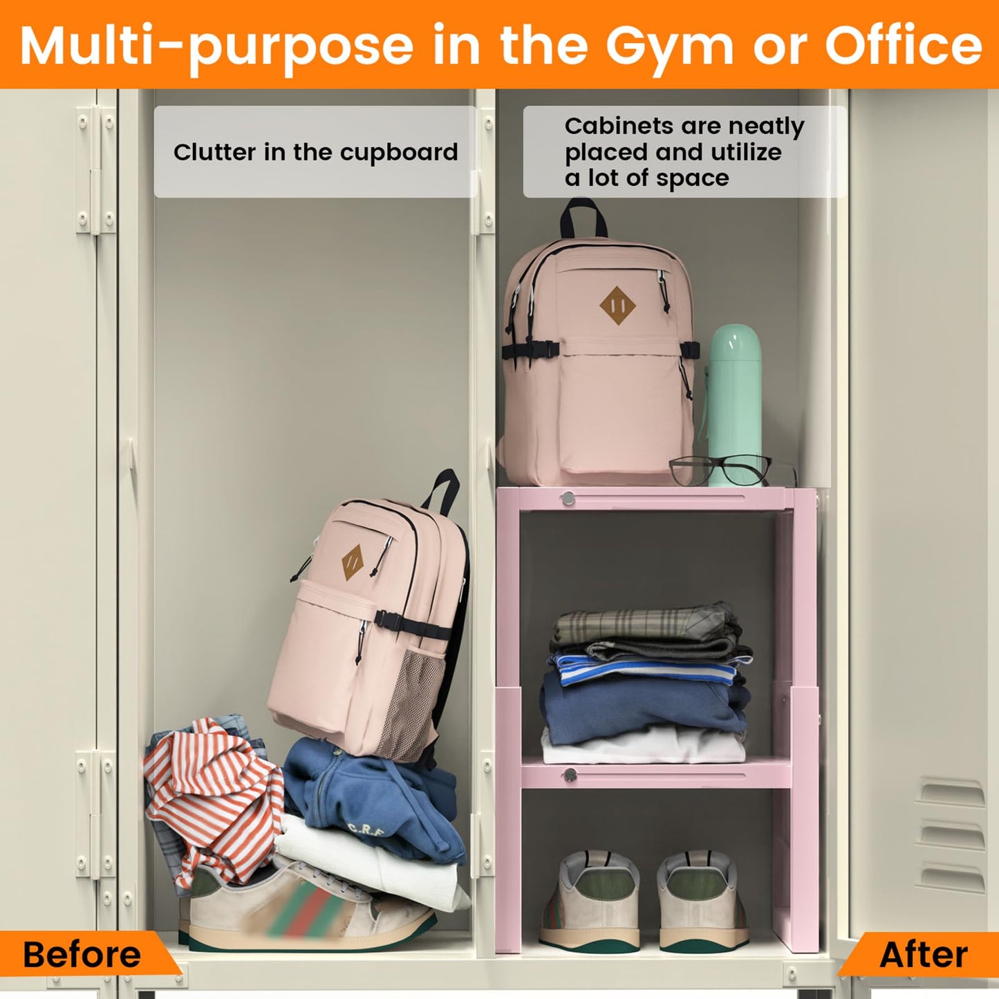 LIDTOP Locker Organizer Shelf Pink, Metal Adjustable Width and Height, Ideal Locker for School, Office, and Gym Lockers, Locker Shelves Organization Accessories