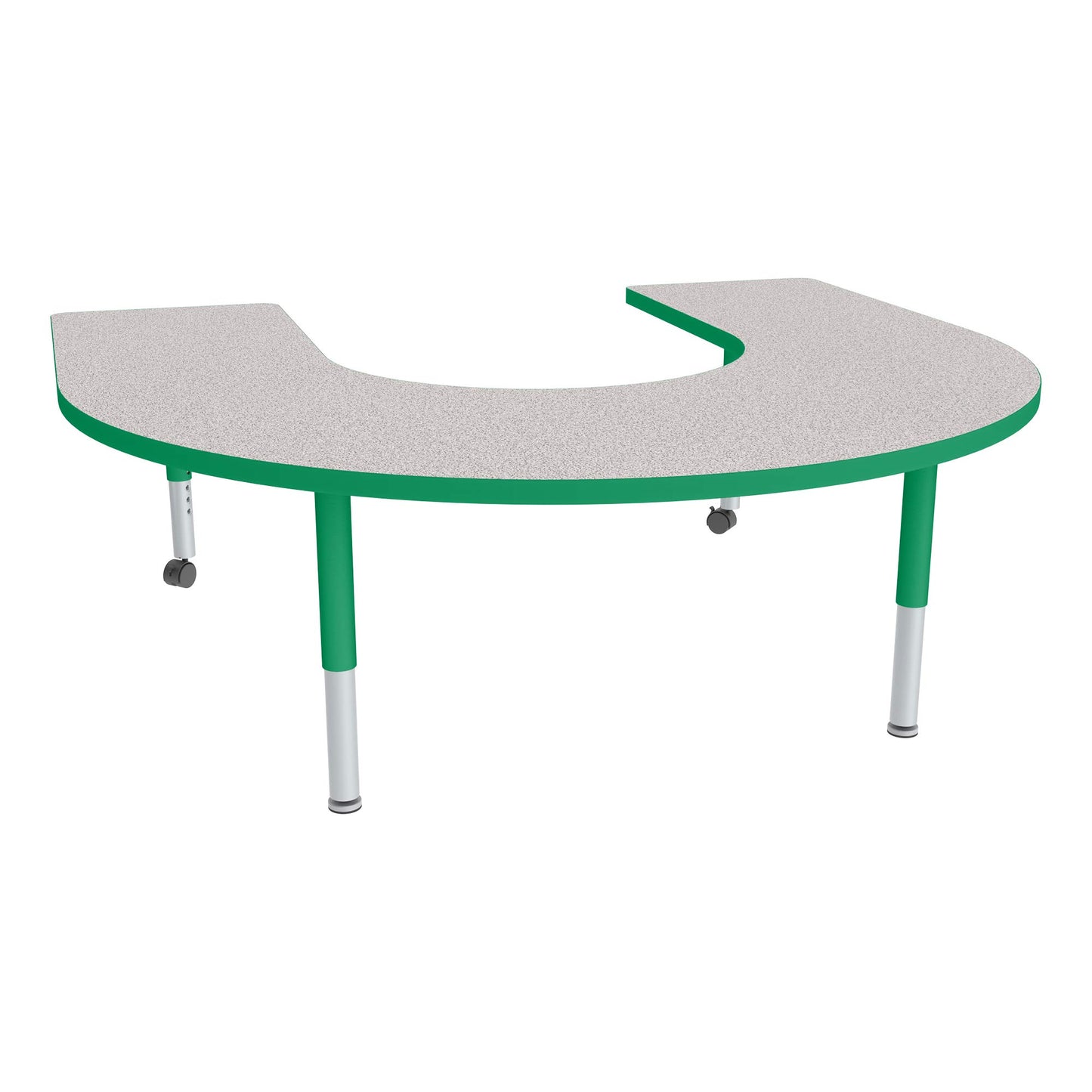 Sprogs Adjustable Height Mobile Classroom Activity Table for Preschools, Horseshoe Preschool Activity Table with Casters, 60"L x 66"W x 23"H, Gray/Green
