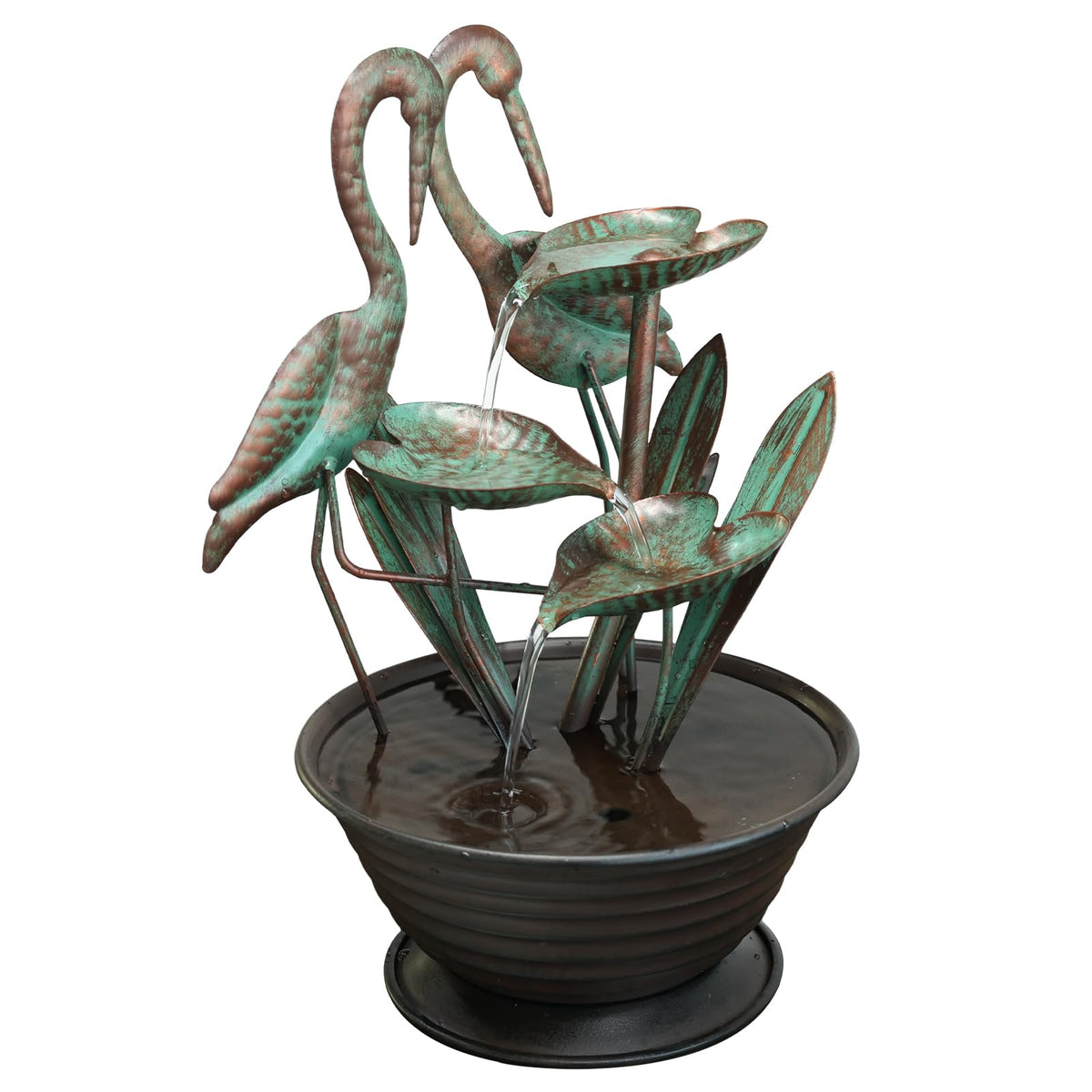 YEAHOME Tabletop Water Fountain with Standing Metal Crane for Home Decor, 3-Tier Lotus Leaf Indoor Zen Waterfall Fountains for Apartment, Living Room, Housewarming Gifts