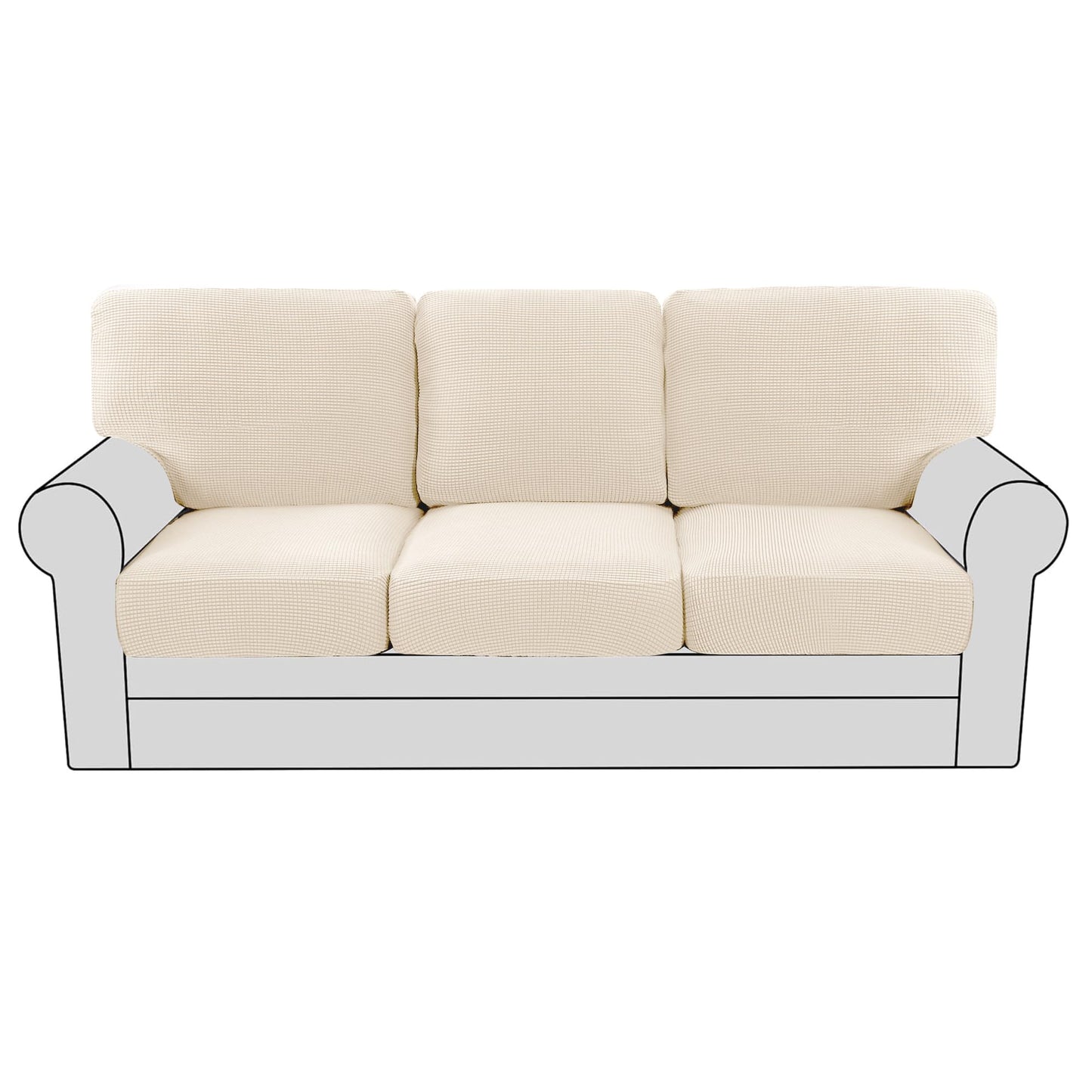 H.VERSAILTEX Multi-Pieces Sofa Covers for Three Cushion Couch Sofa High Stretch Seat Cover Jacquard Textured Twill Fabric(3 Seat Cover Plus 3 Back Cushion Covers, Cream)