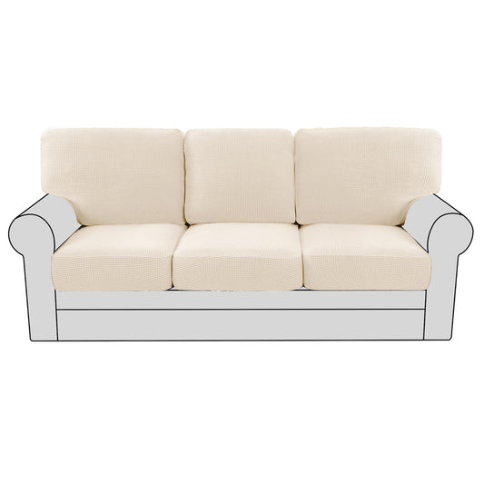 H.VERSAILTEX Multi-Pieces Sofa Covers for Three Cushion Couch Sofa High Stretch Seat Cover Jacquard Textured Twill Fabric(3 Seat Cover Plus 3 Back Cushion Covers, Cream)