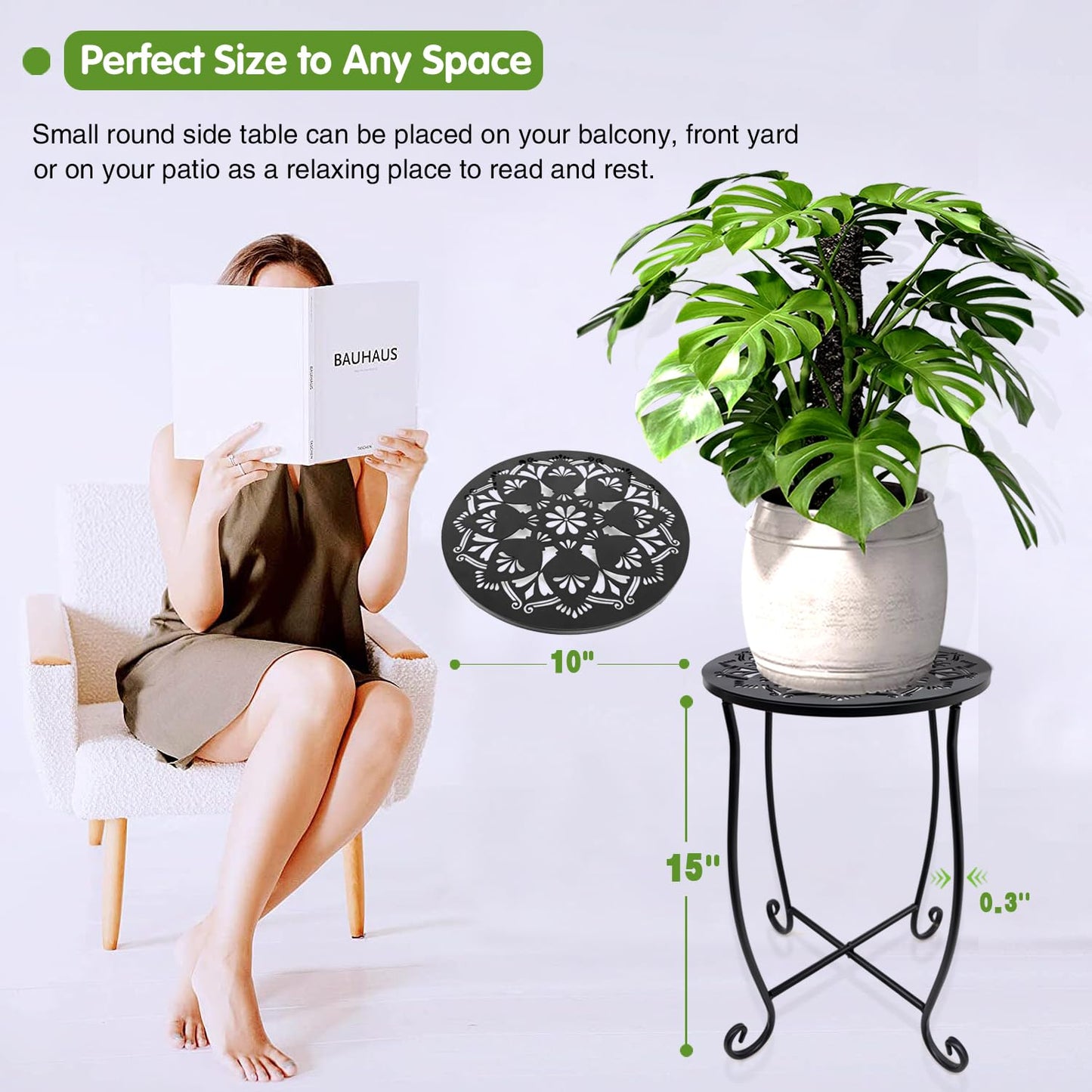 Fashion&cool Side Tables for Small Space, Metal Outdoor Indoor Round Side Table, Small End Table Pool Chair Side Table for Patio Yard Porch Balcony Garden Bedside Plant Stand