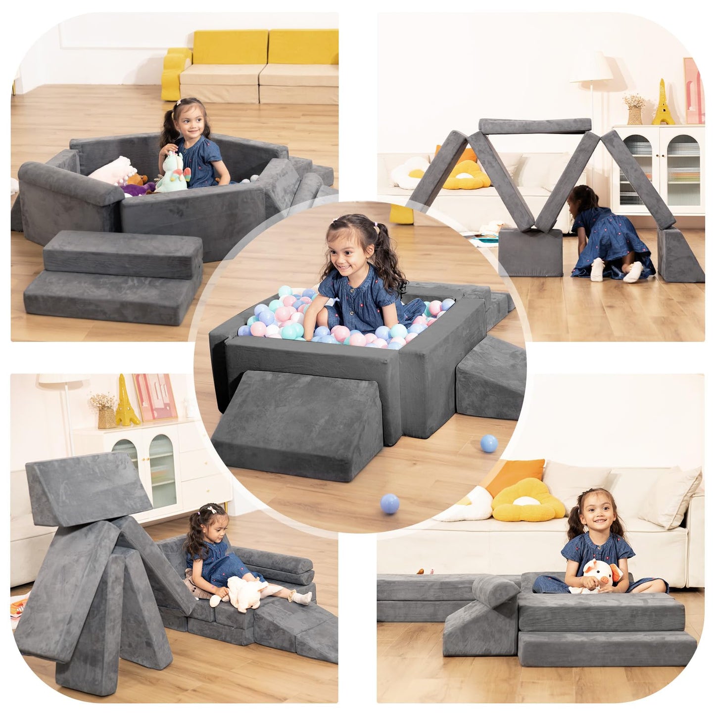 LOAOL Modular Kids Play Couch, Soft Foam Kids Couch, Convertible Playroom Furniture Indoor, Creative Open Ended Play for Boys and Girls, Washable & Removable Cover