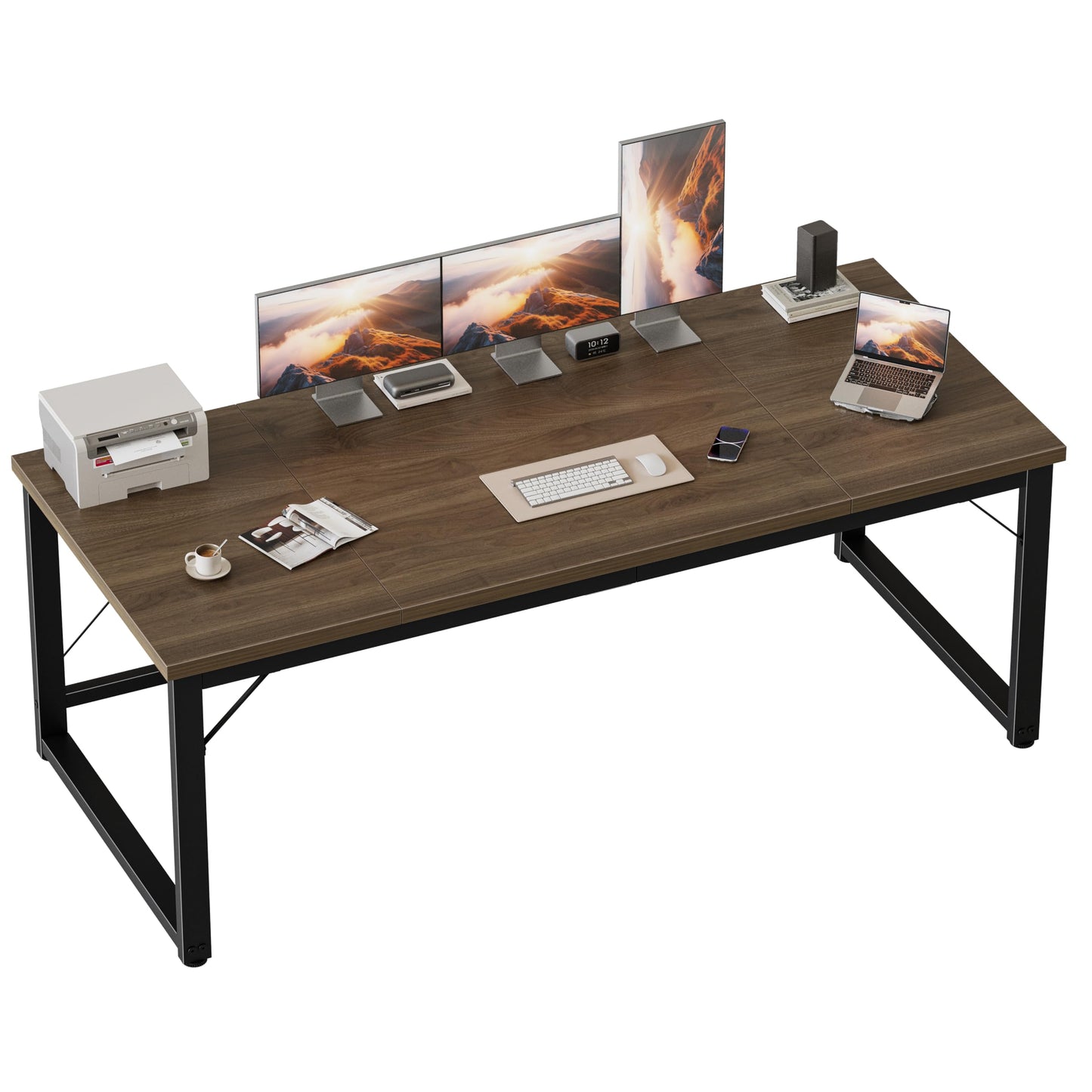 Mericonia 63 Inch Large Computer Desk, 1" Thick Heavy Duty Industrial Office Desk, Modern Simple Study Writing Table for Home Office Bedroom Workstation, Walnut