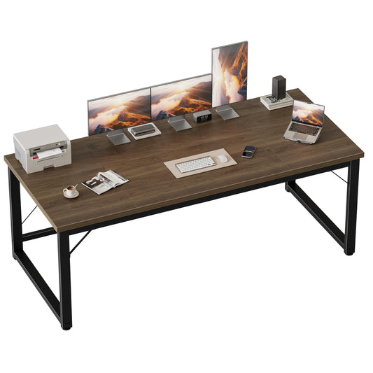 Mericonia 63 Inch Large Computer Desk, 1" Thick Heavy Duty Industrial Office Desk, Modern Simple Study Writing Table for Home Office Bedroom Workstation, Walnut