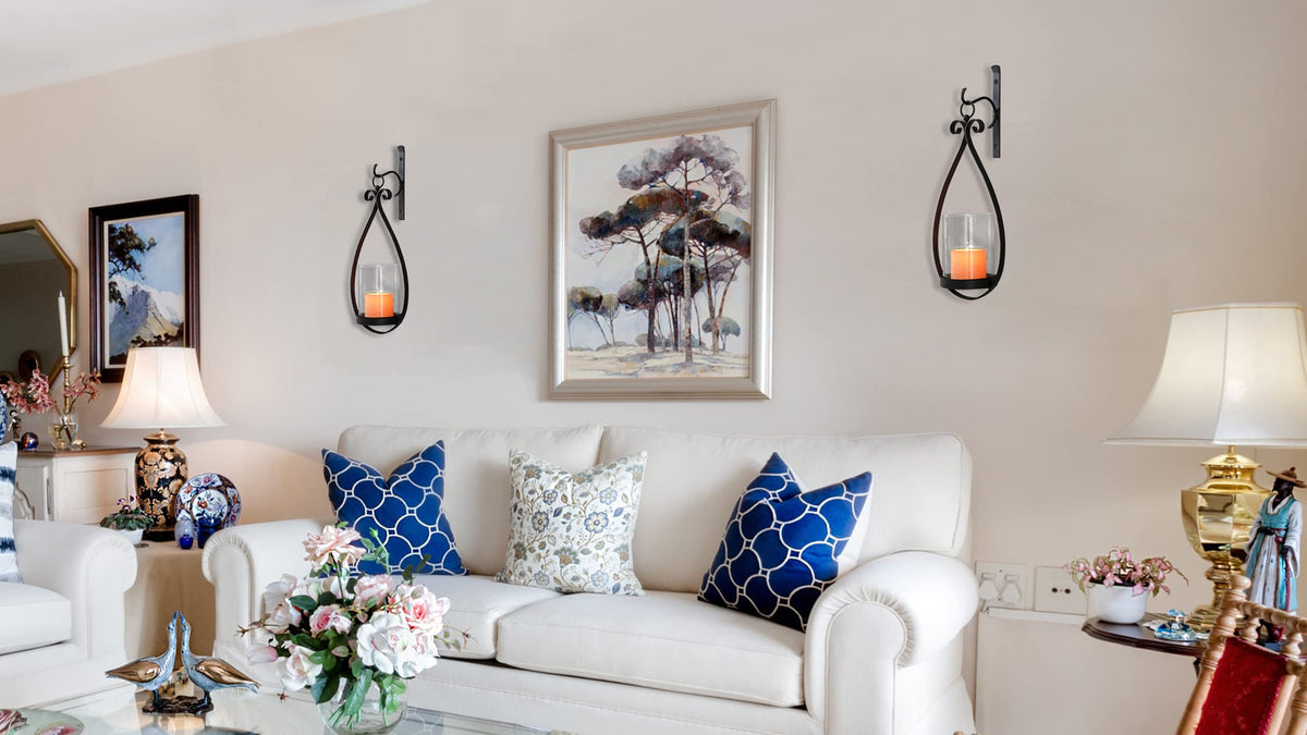 Wisiron Hanging Water Drop-Shaped Wall Sconce Wall Mounted Hurricane Candle Holder Glass & Metal Farmhouse Handcrafted Wall Art Decorations, Black HT21-0204B