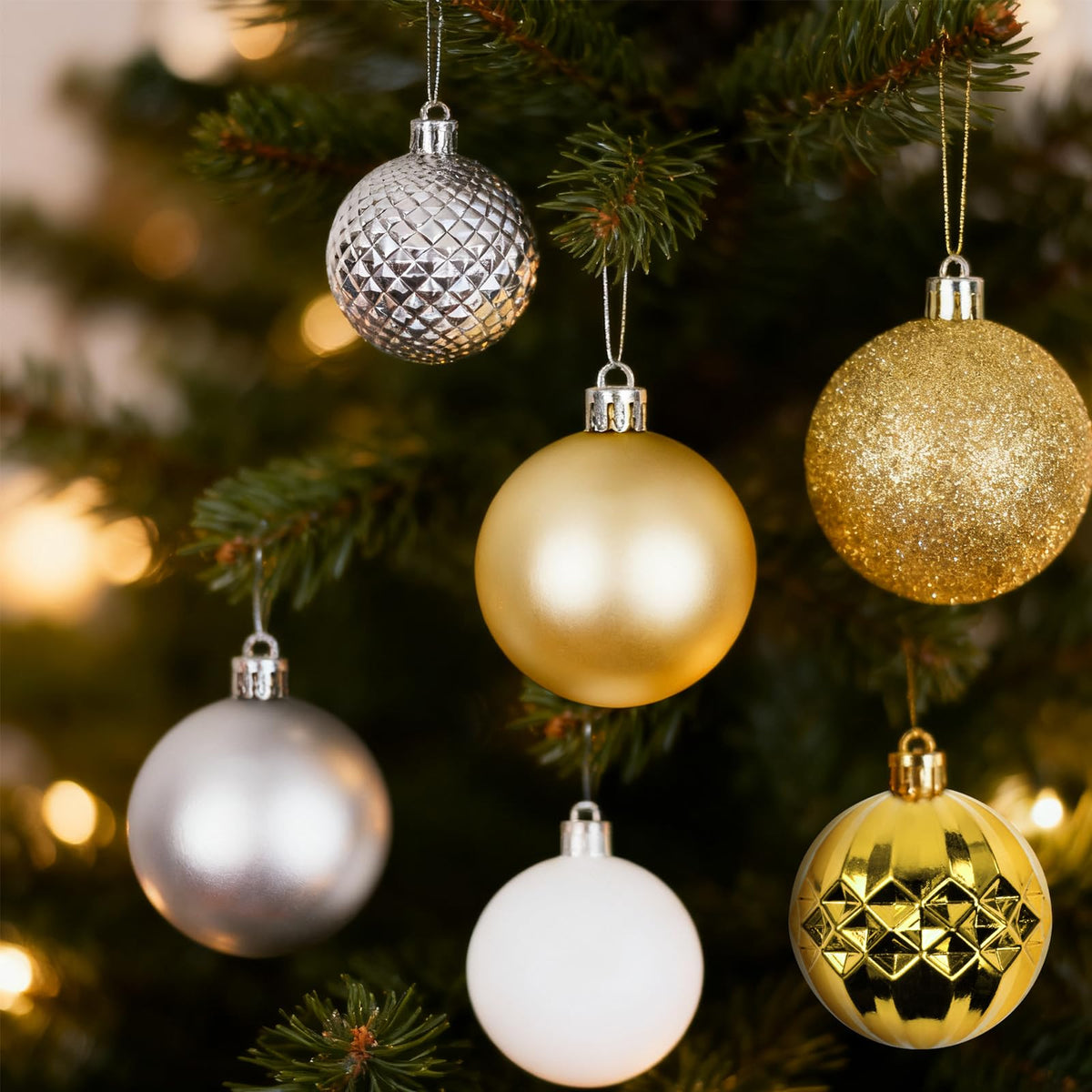 Christmas Tree Decorations Ornament Set, 60ct 2.36 Inches White Sliver and Gold Shatterproof Christmas Ball Ornaments, Hanging Ball for Xmas Holiday Wedding Party Decor
