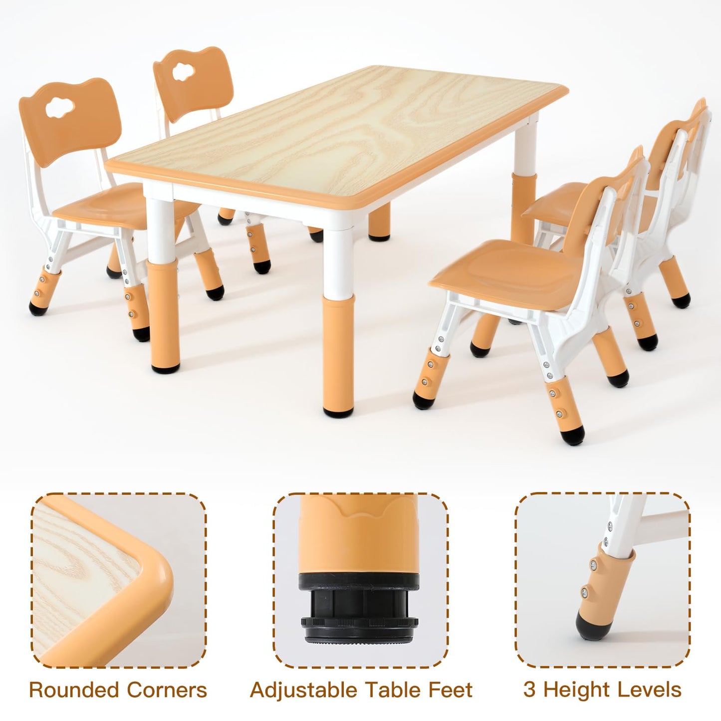 LulliSpace Kids Study Table and 4 Chairs Set,Height Adjustable Table and Chairs for Children and Toddlers,47.2"X23.6"Graffiti Desktop,Suitable for Daycare,Classrooms, Home