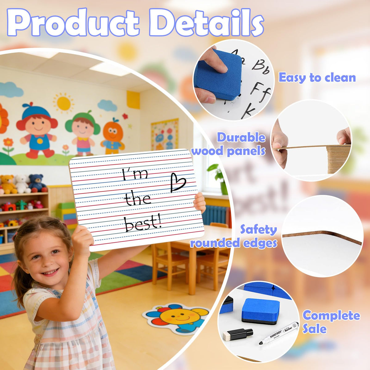 Dry Erase Boards 32 Pack, 9"x12" Double Sided Small Whiteboards with Lines for Kids, Students, Teacher & Classroom Pack, Mini Individual White Boards Lined for Writing Math English Practice