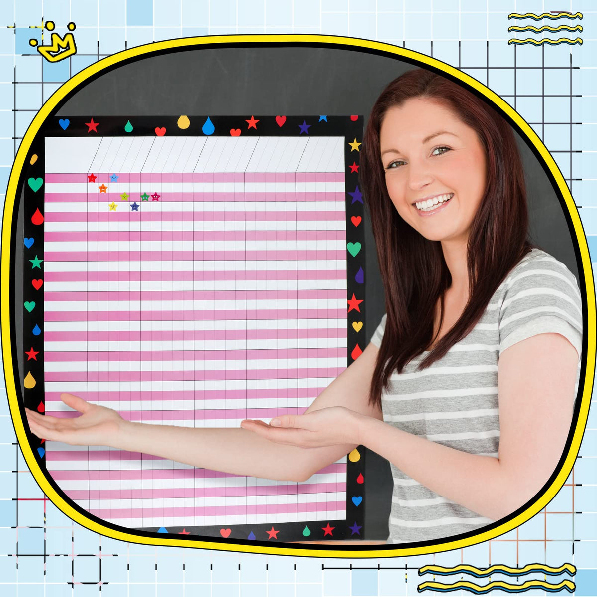 Ctosree 12 Pcs 17"x 22" Incentive Chart Multicolor Laminated Dry Erase Reward Chores Chart with 5 Pcs Reward Sticker(Novelty Style,Black Background)