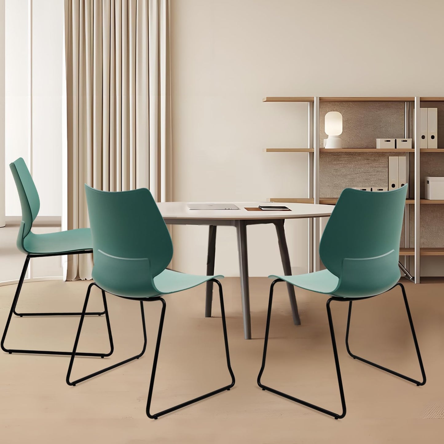 KLASIKA Stackable Waiting Room Chair, Stacking Office Chair with Ergonomic Lumbar Support and Metal Legs, Plastic Desk Chairs for Conference School Church Guest Reception Set of 4, Green