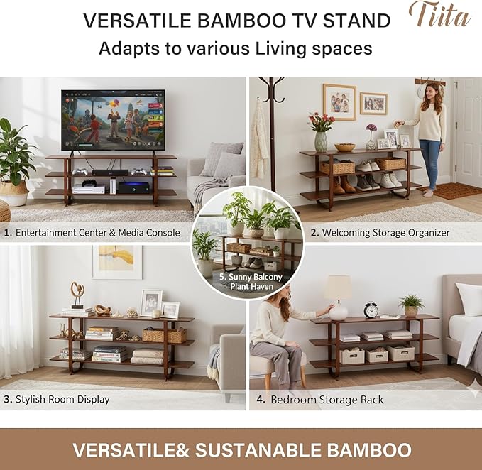 Tiita Wooden TV Stand for 65 Inch TV, Modern Media Console Table