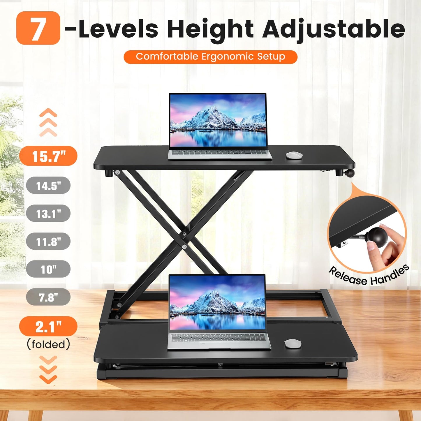 Standing Desk Converter Adjustable Height, 23.6" x 13.4" Keyboard Riser for Stand Up Desk Riser, Ergonomic Computer Keyboard Stand for Desktop, Sit Stand Workstations for Home Office Study Room