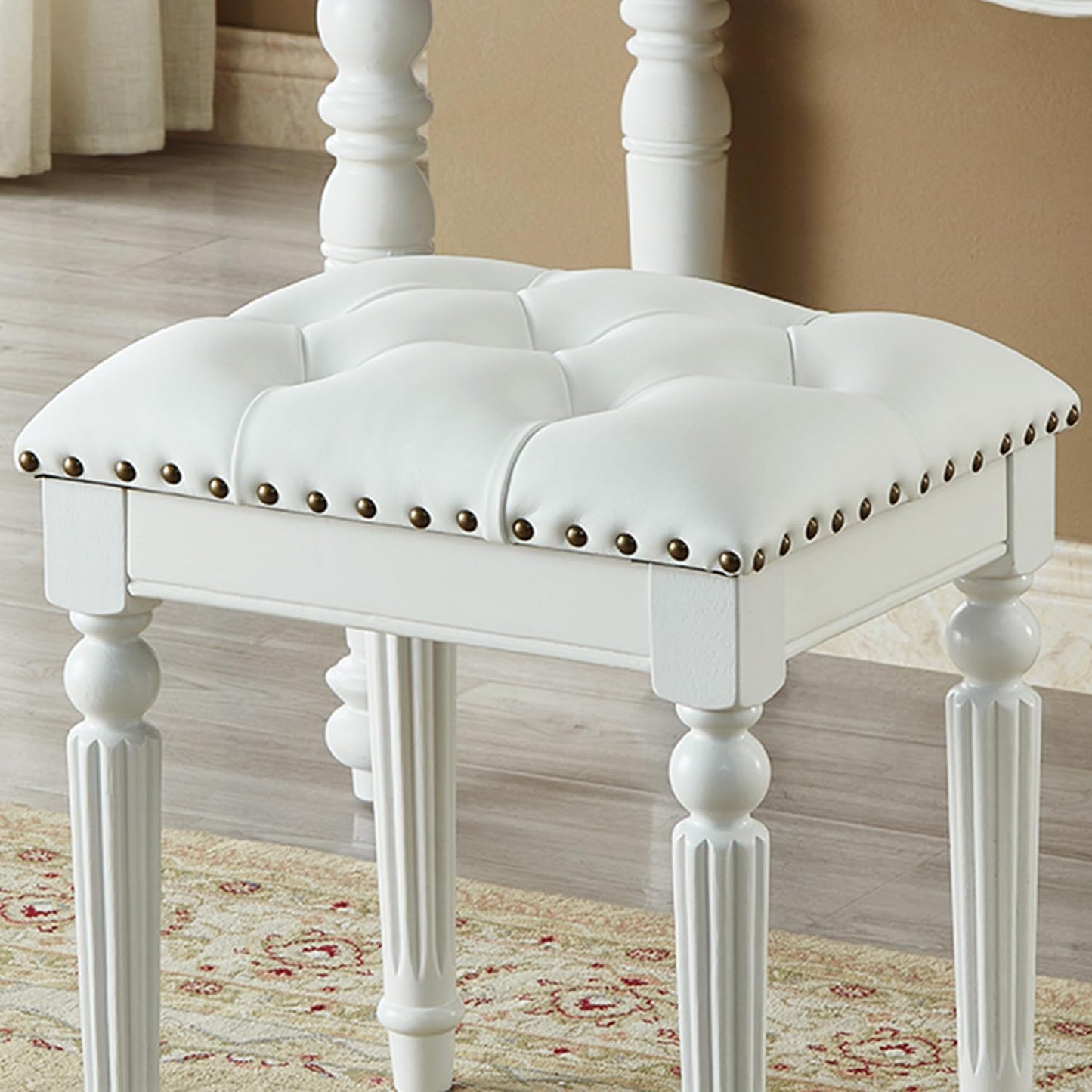 KIVSON Vanity Bench Stool with Microfiber Leather Cushion, Vanity Chair Ottoman Dressing Stool with Solid Wood Legs for Bedroom, Makeup Room, Dressing Room, Easy Assembly (White)