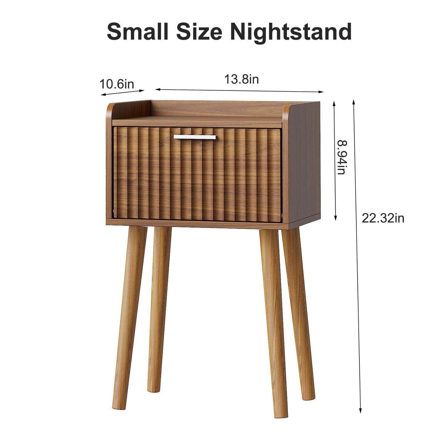 LAATOOREE Small Nightstands Set of 2, Side End Table, Bedside Table with Fluted Door, Solid Wood Feet; for Bedroom, Small Bed