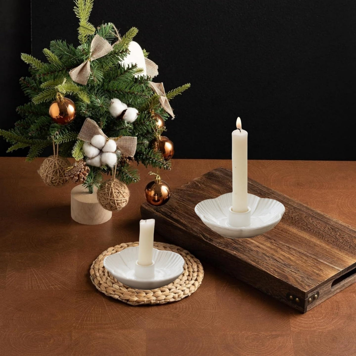 Candle Holder,Ceramic Candlestick Holder,Decorative Candle Holder for Taper Candles for Halloween,Christmas,Wedding Parties,Dinning,Birthday, Anniversary Decorations (2PCS,White)