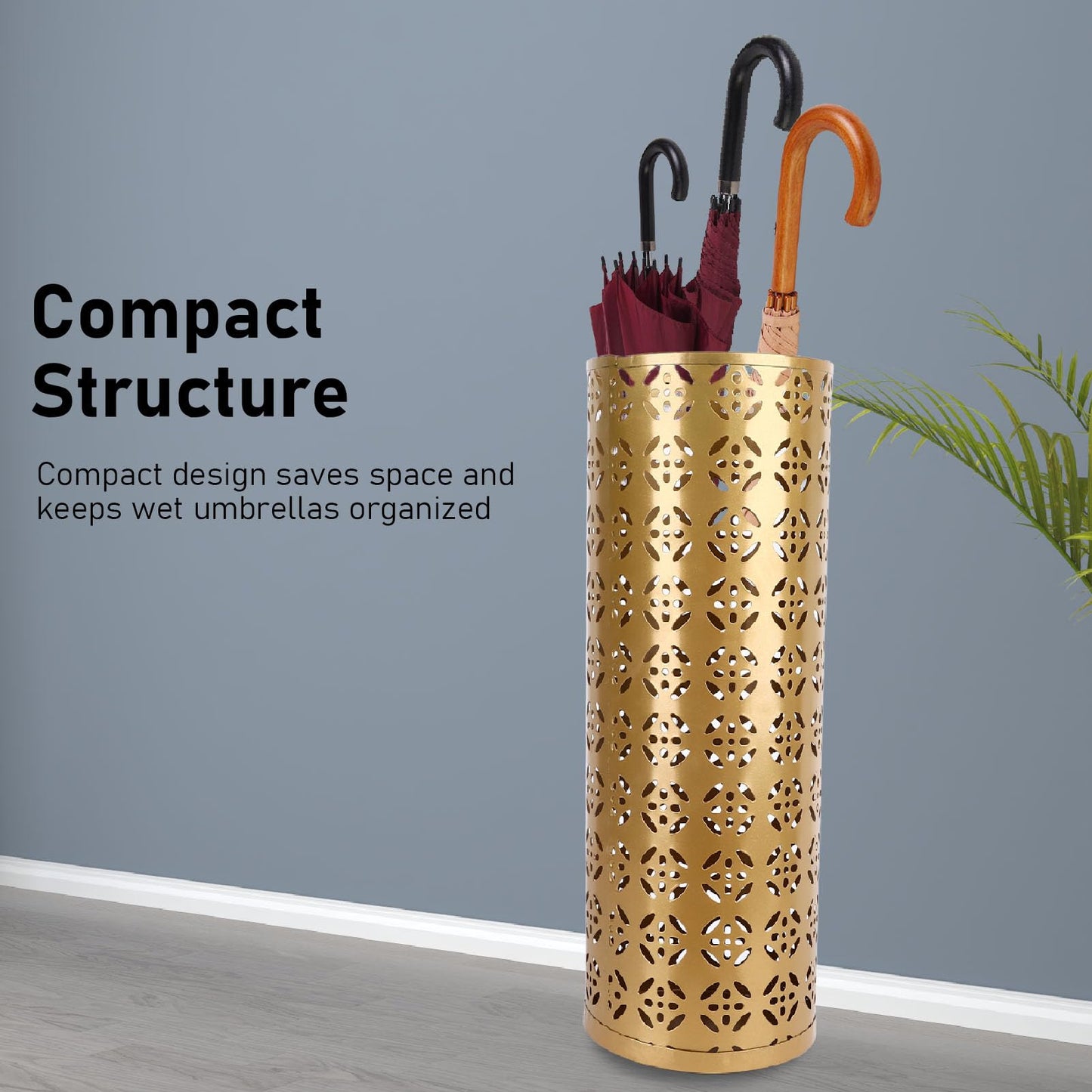 Umbrella Stand, Umbrella Holder Indoor Entryway Stylish Hollow Pattern Cane Stand Round Rack Organizer Freestanding for Home Office Hotel Entryway (M)