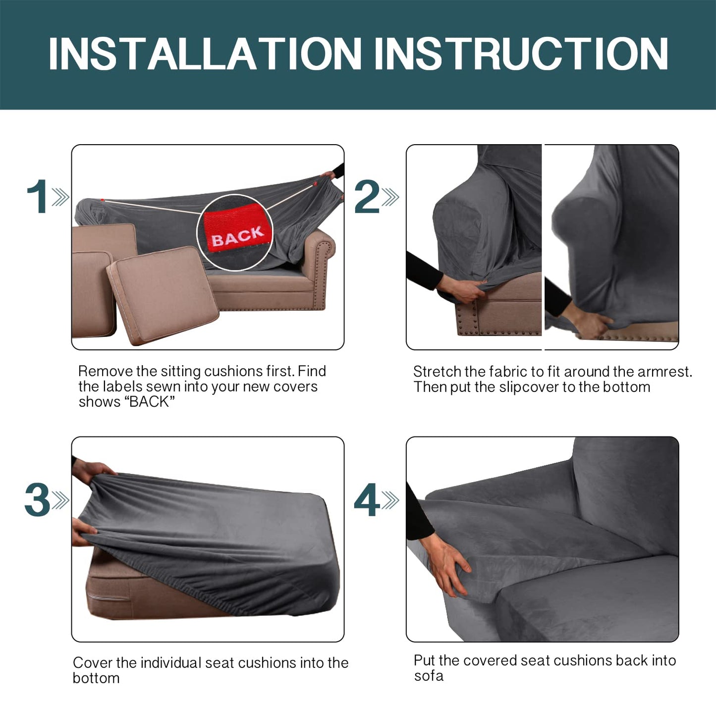 FantasDecor 3 Piece Sofa Covers Velvet for 2 Cushion Couch Stretch Loveseat Slipcover with Individual Seat Elastic Furniture Protector for Pets (Loveseat, Gray)
