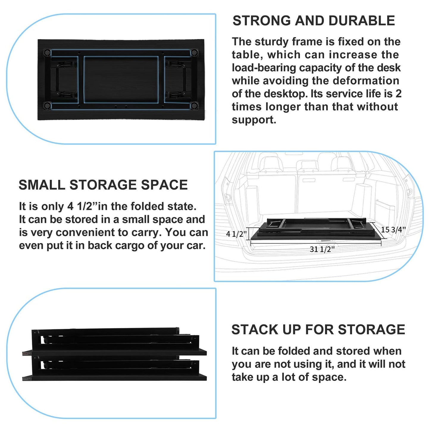 Need Folding Desk - 31 1/2" No Assembly Foldable Small Computer Table,Sturdy and Heavy Duty Writing Desk for Small Spaces, Black&Black Frame