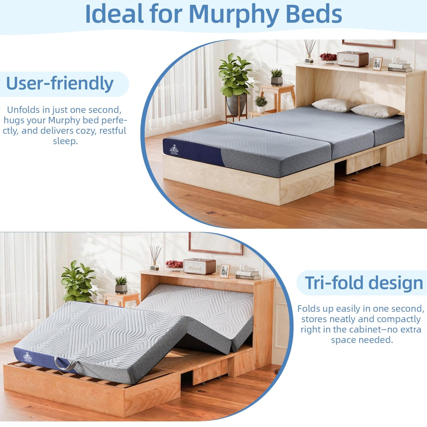 Lansteen Cooling Foldable Mattress, 6 Inch Memory Foam Mattress/Topper With Cold Breathable Effect, Trifold Mattress For Murphy Bed, Portable Folding Floor Bed For Guest, Camping, Travel, Yoga - Queen