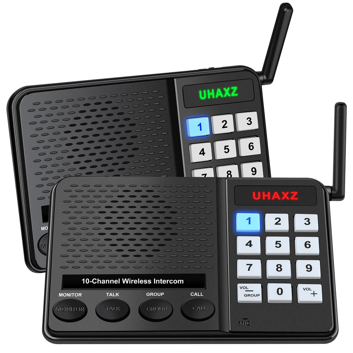 UHAXZ Intercoms Wireless for Home, Long Range Wireless Intercom 6000ft, Intercoms for Home with Group Call, Clear Sound, 8 Volume Levels Intercom System for House Business Office Elderly(2 Packs)