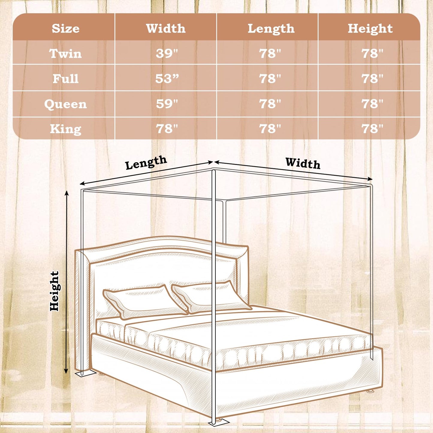 Hosercap Canopy Bed Frame Queen Size, Stainless Steel Metal Bed Post Poles, Heavy Duty 4 Poster Floor Bedframe, Freestanding Easy Assemble
