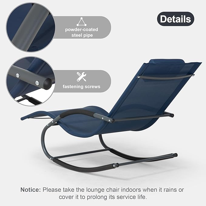 Outdoor Lounge Chair with Pillow, Pool Chaise Lounge Chair Set of 2