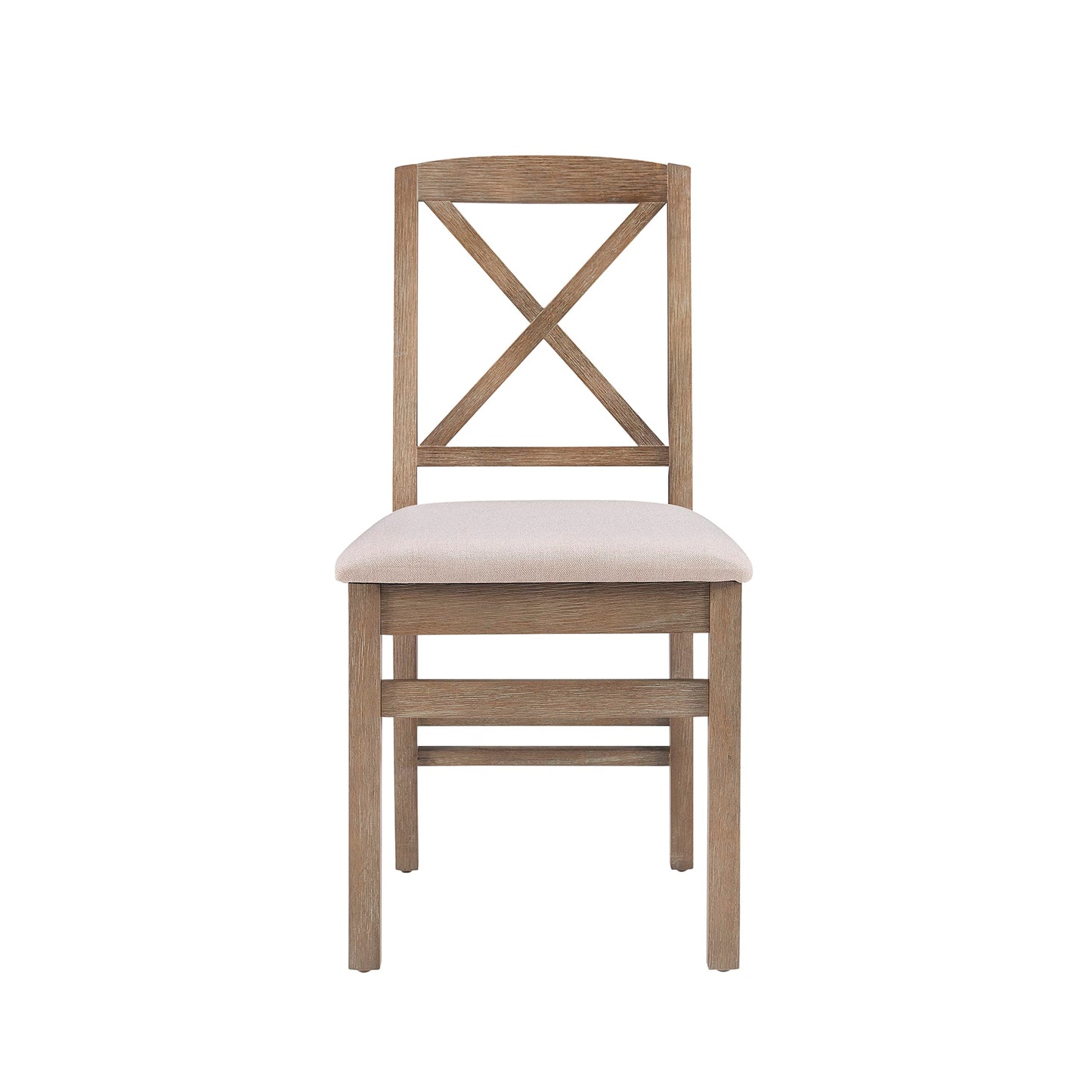 Linon Triena Greywash X Back Dining Chair with Beige Upholstered Seat, Set of 2