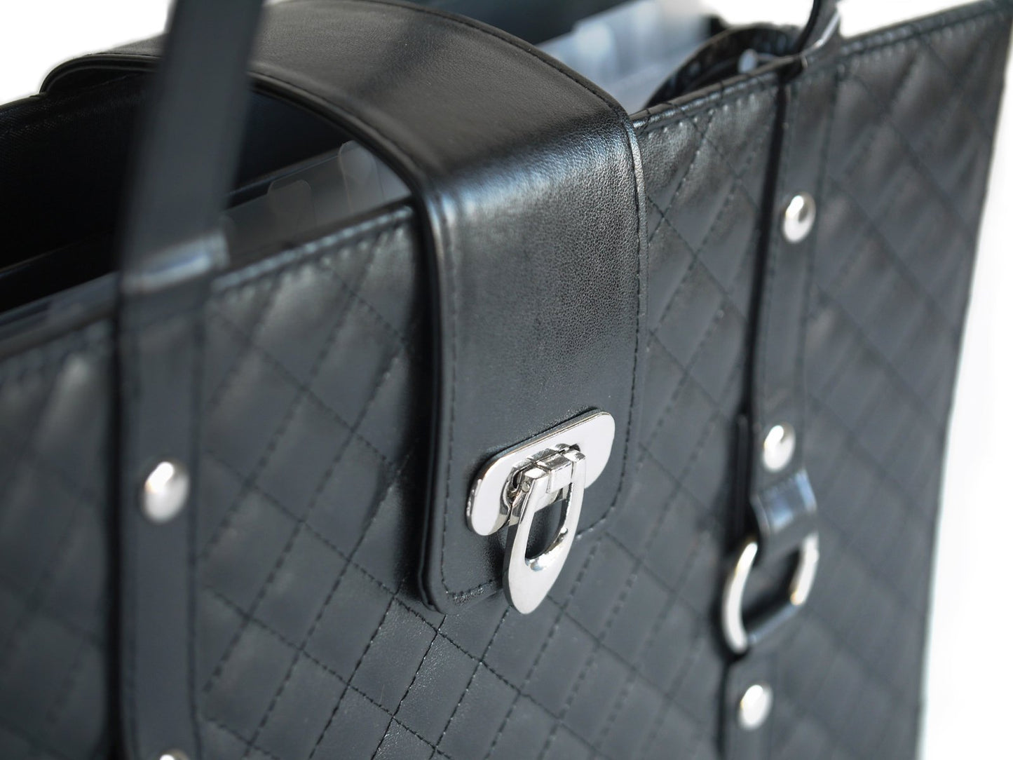 Texture Faux Leather File Organizer Tote -(Black)