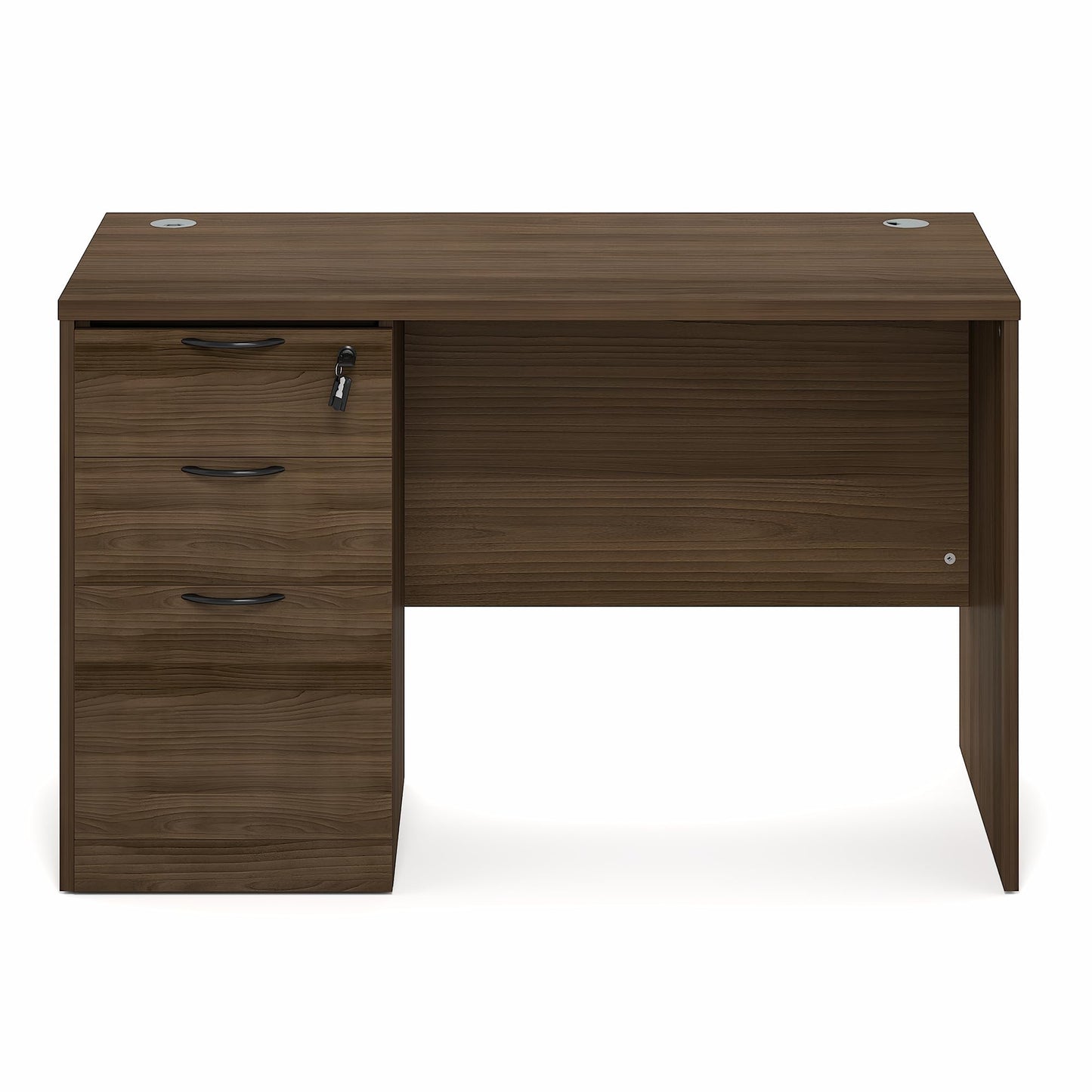 Furinno Roger 47 Inch Executive Desk with File Cabinet, Home Office Desk with 3-Drawer Fixed Pedestal Filing Cabinet, Desk Cord Grommet, for Home Office, Modern Walnut