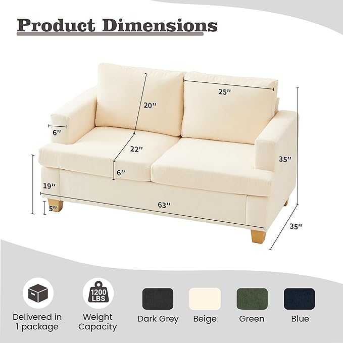 Apicizon Loveseat & 3 Seater Sofa Sets, 2 Piece Deep Seat Sleeper Sofa