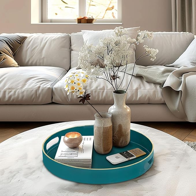 MAONAME 13" Round Tray, Teal Serving Trays