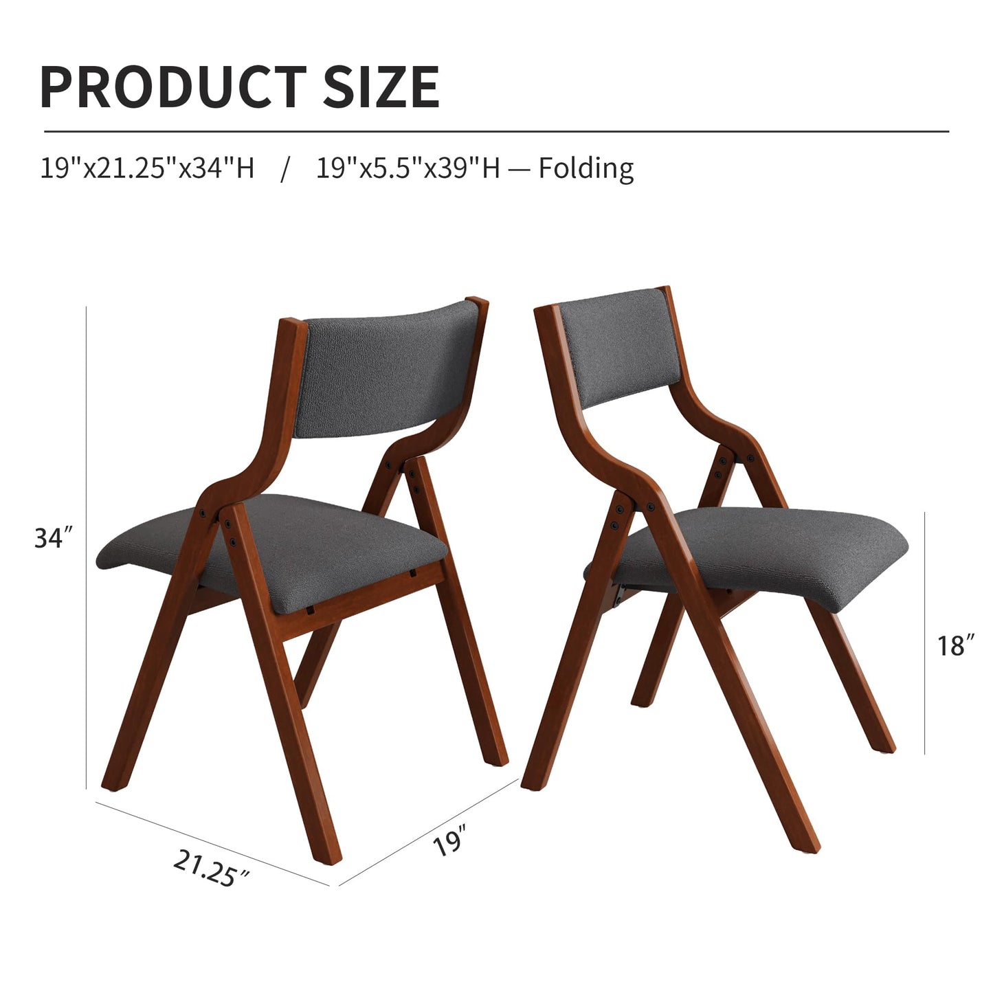 YOPTO Folding Wooden Chairs Set of 2 with Padded Seat,Portable Dining Chairs W/Ergonomically Designed Back and Cushion,for Dining Room,Restaurant,Kitchen,Office