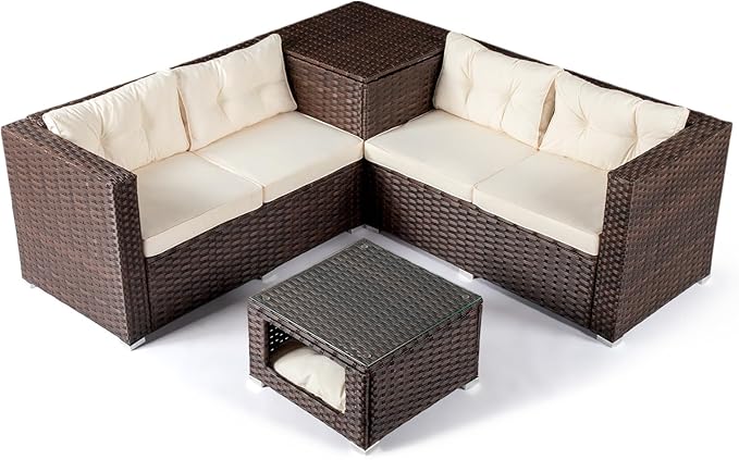 VINGLI 4 Pieces Outdoor Sectional Wicker Patio Furniture