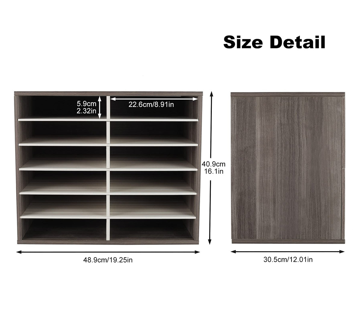 TQVAI Wood Literature Organizer, 12 Slots Hold 6000 Sheets A4 Papers, Wooden Desk Paper File Storage Organizer with Adjustable Shelves, Mailbox Cubbies for Office Home Classroom, Retro Grey/White