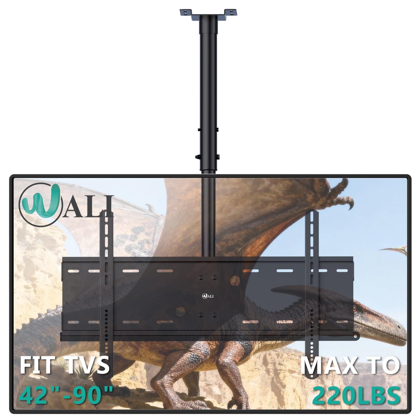 WALI Ceiling TV Mount for 42-90 inch, Hanging Adjustable TV Ceiling Mount Bracket Fits Most LED, LCD, OLED 4K TVs, Holds up to 220lbs, Max Mounting Holes 800x400mm (CM4290), Black