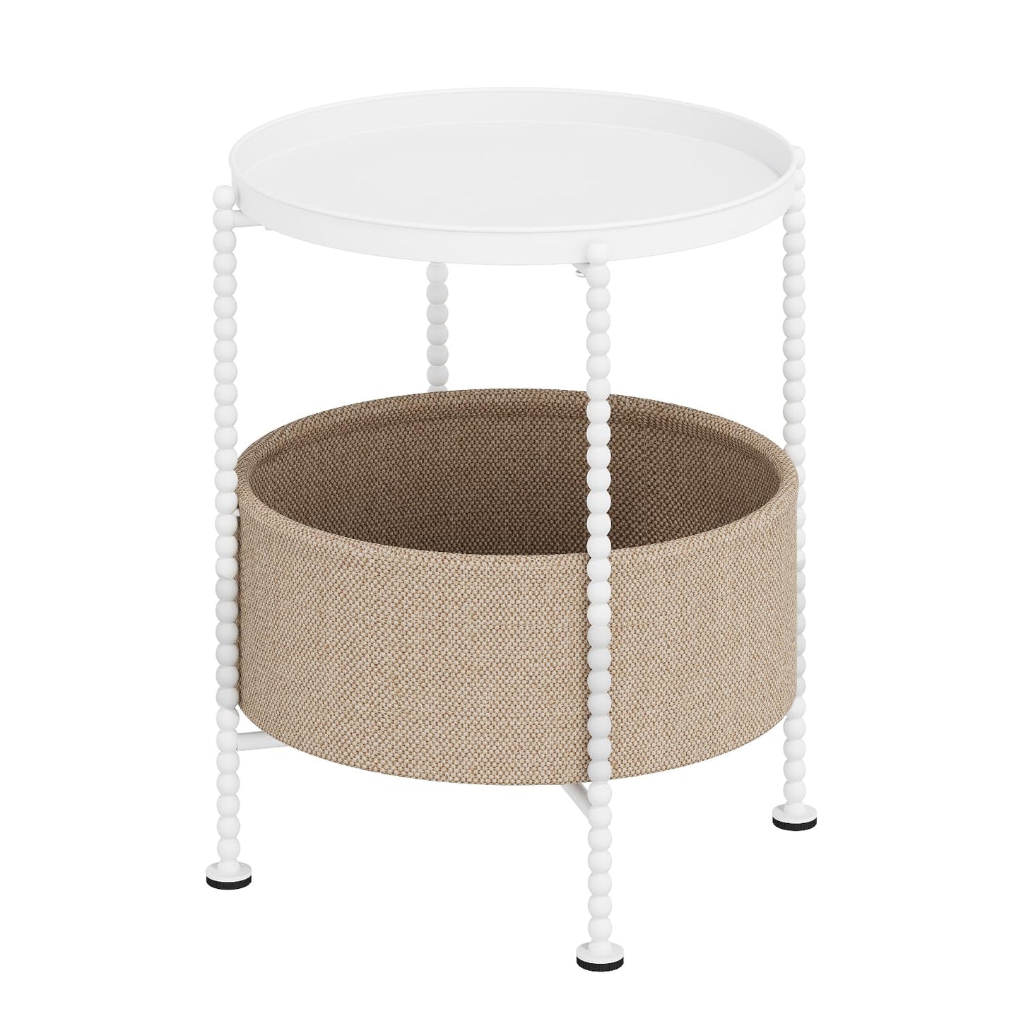 YINMIT Round Side Table with Fabric Storage Basket, Metal End Table, Bedside Nightstand,Sofa Coffee Side Table for Living Room，Bedroom, Office, Balcony