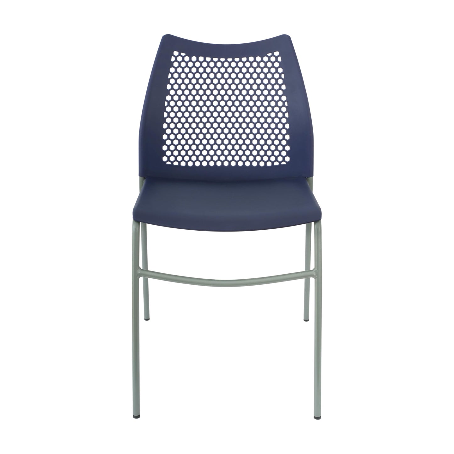 Flash Furniture Hercules Stacking Chair with Vented Backrest and Gray Powder Coated Steel Legs with Integrated Support Bar, Commercial Portable Chair - Set of 5, Navy