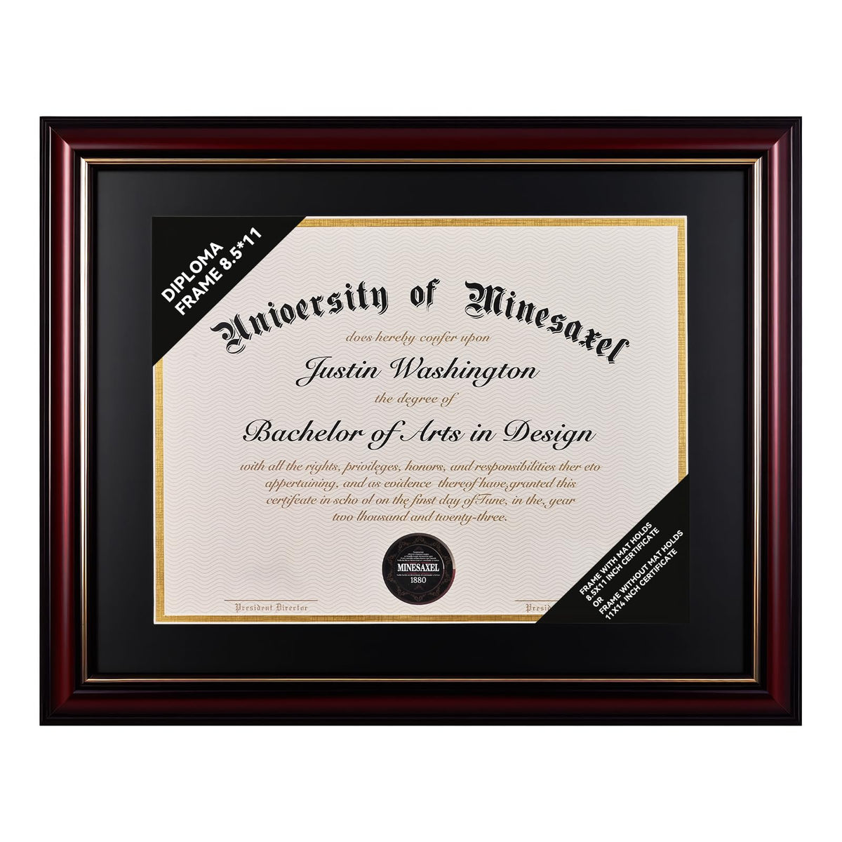 GAMYPET Solid Wood Diploma Frame 8.5 x 11 Certificate Frames with Black Mat or 11x14 Document without Mat as Graduation Picture Frame