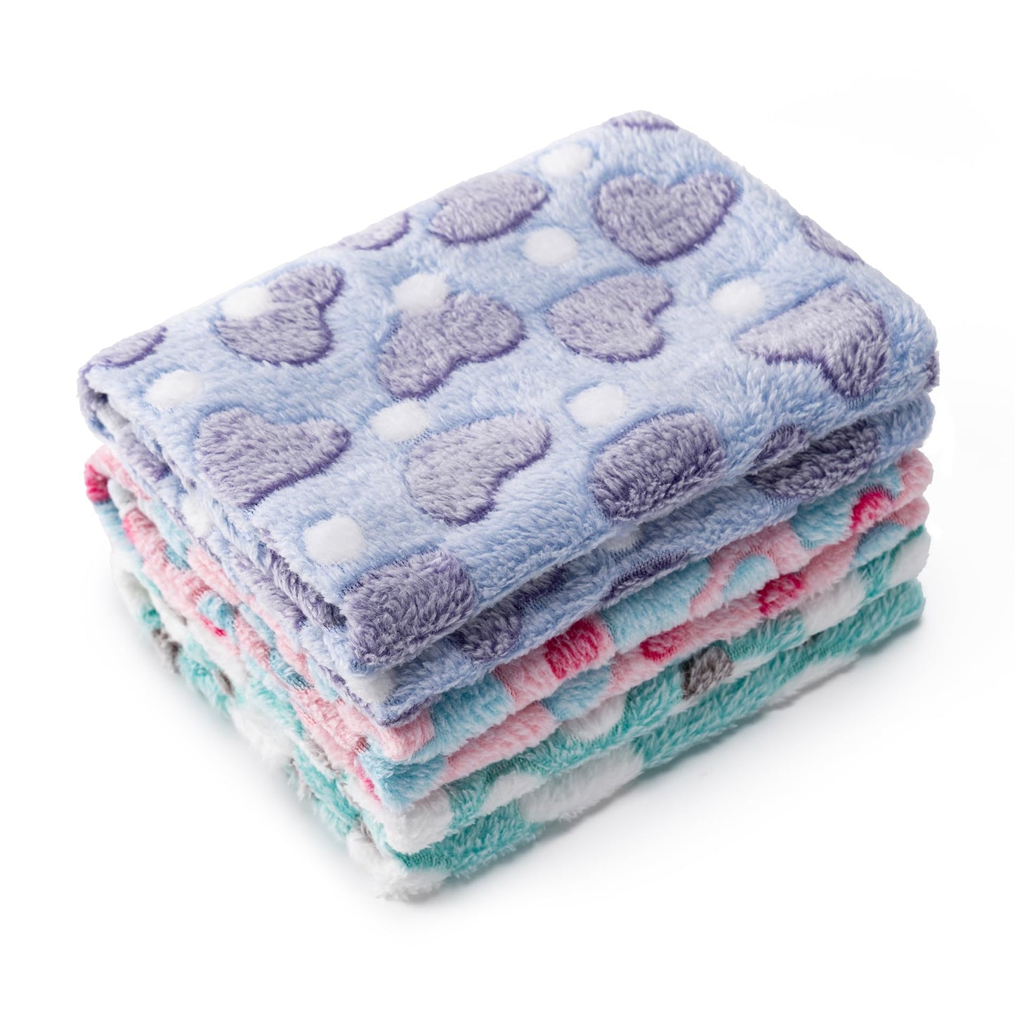 1 Pack 3 Blankets Super Soft Fluffy Premium Fleece Pet Blanket Flannel Paw Printed Throw for Dog Puppy Cat (Small 23x16'', Purple, Pink, Green)