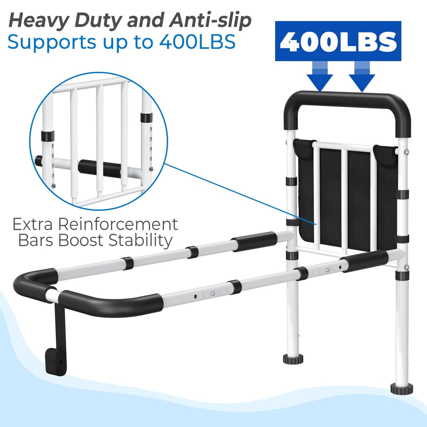 BigDolphin Bed Assist Rail for Elderly - ASTM Approved, 400 LBS Capacity, Tool-Free, Stable Bed Assist Rails for Seniors with Ergonomic Non-Slip Handle & Storage Pocket