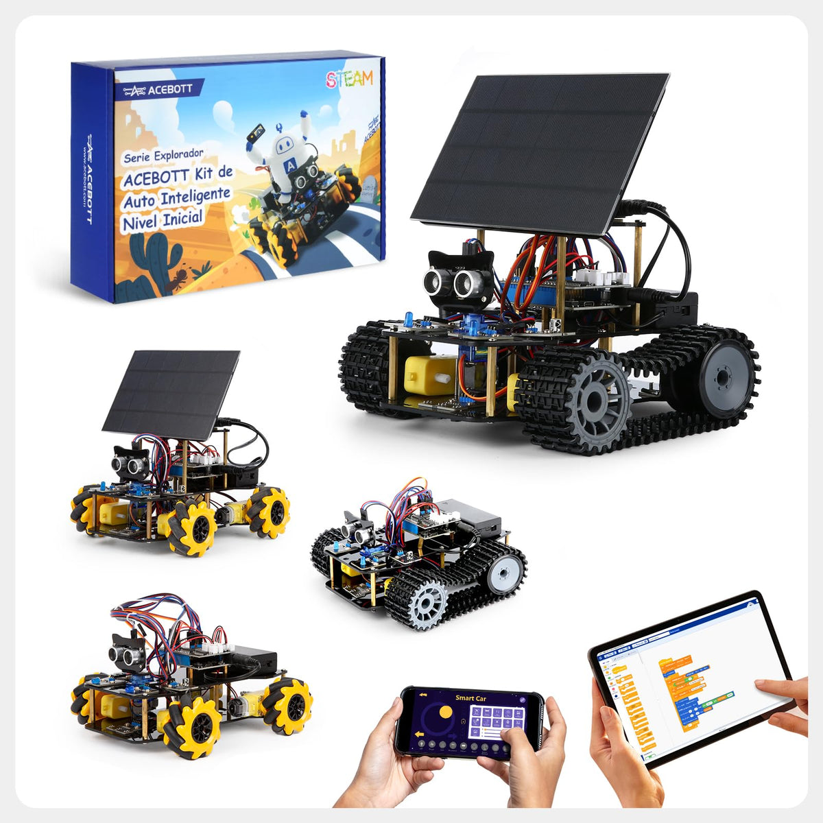 Robot Kit, Robotics for Kids Ages 8-12 12-16, 4-in-1 ESP32 Smart Tank Solar Robot Car for Arduino/Scratch/Python, STEM Science Kit 4WD Remote Control Car Coding Gift Building Toy for Boys Girls Teens
