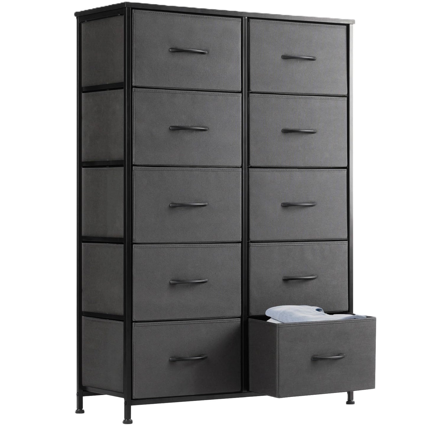 Sweetcrispy Dresser for Bedroom with 6 Storage Drawers, Fabric Storage Tower Organizer, Chest of Drawers with Metal Frame Wooden Top for Closet, Living Room, Entryway, Grey